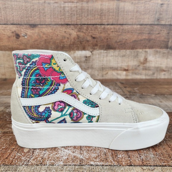 Vans Sk8hi Tepered Stackform Women Size 6.5 Beige Paisley Bloom Platform Sneaker - Picture 6 of 11